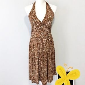 London Times Retro Print Halter Midi Dress